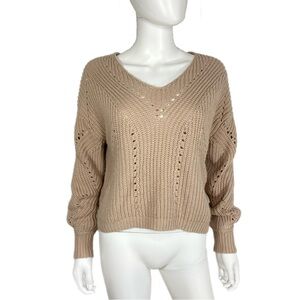Moon & Madison Oatmeal B-Neck Chunky Knit Sweater